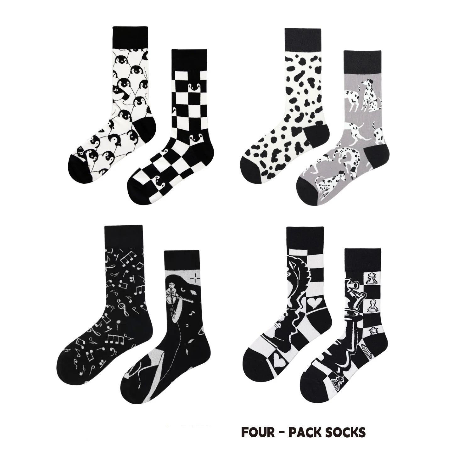【4 Pairs】 Man Women Sock Original AB Tide Socks Colorful Cow Cotton Socks  Animals Fruits Abstract Figures Flowers Musical Notes