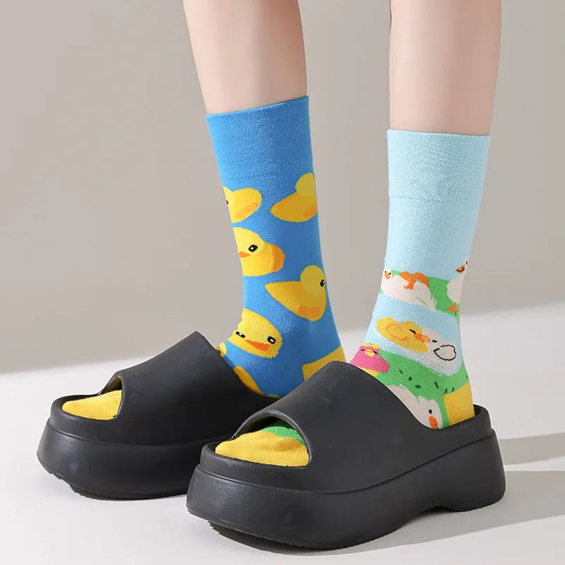 【5 Pairs】 Man Women Sock Original AB Tide Socks Colorful Cat Dog Koala Cow Cotton Socks Four Seasons Unisex Socks