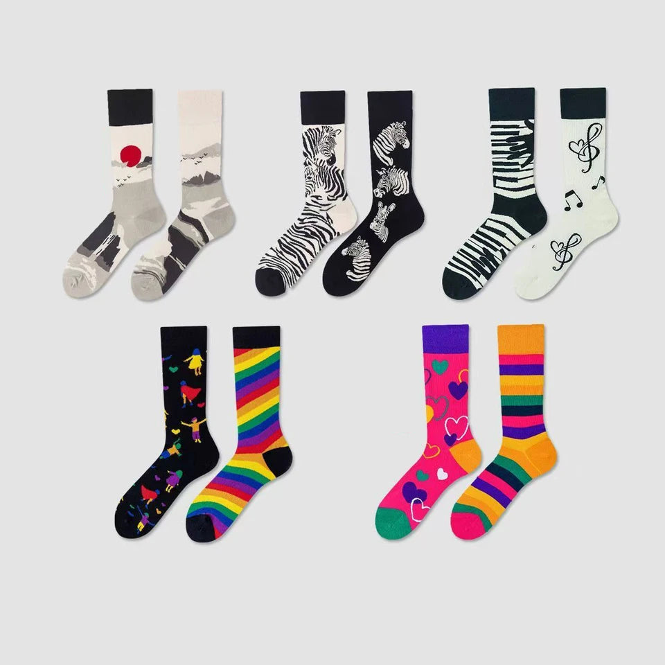 【5 Pairs】 Man Women Sock Original AB Tide Socks Colorful Cat Dog Koala Cow Cotton Socks Four Seasons Unisex Socks