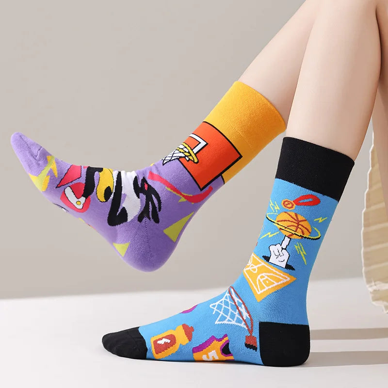 【5 Pairs】 Man Women Sock Original AB Tide Socks Colorful Cat Dog Koala Cow Cotton Socks Four Seasons Unisex Socks