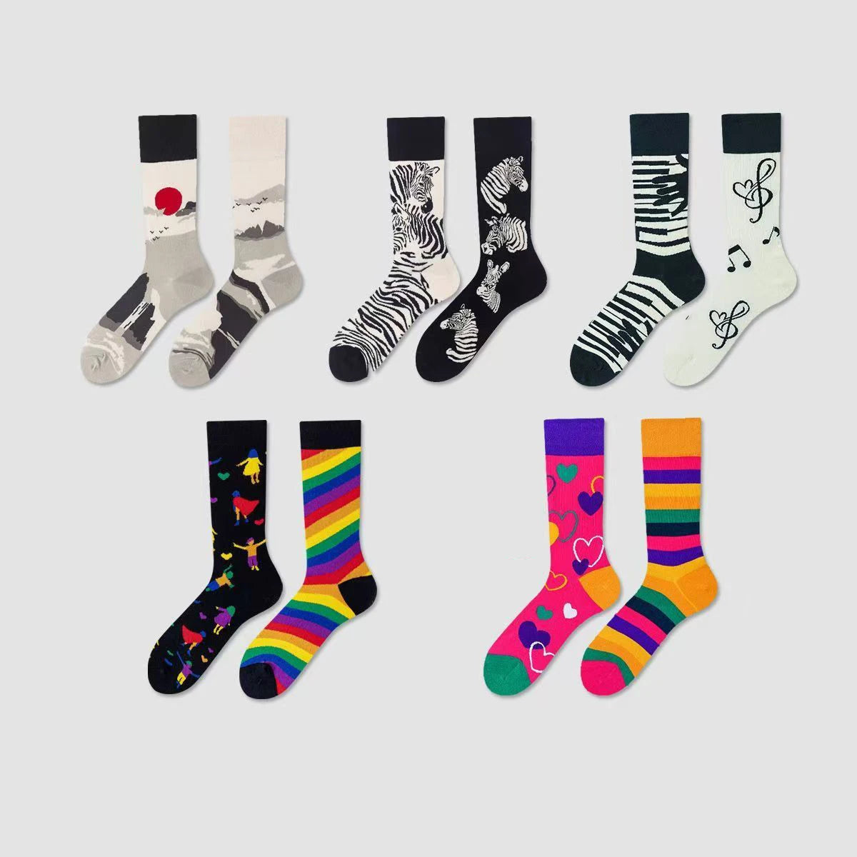 【5 Pairs】 Man Women Sock Original AB Tide Socks Colorful Cat Dog Koala Cow Cotton Socks Four Seasons Unisex Socks