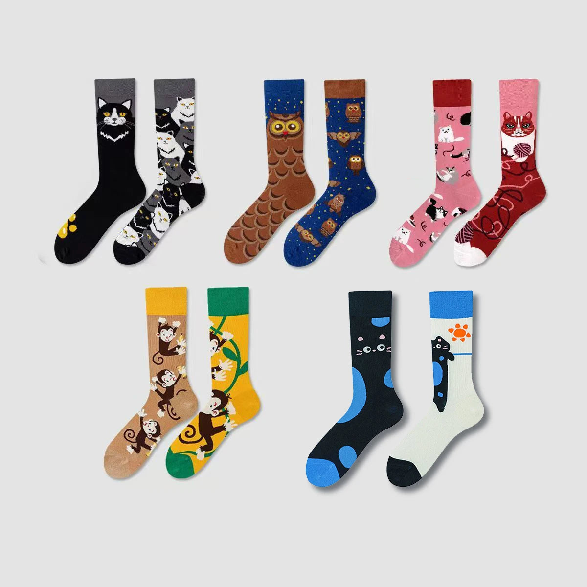 【5 Pairs】 Man Women Sock Original AB Tide Socks Colorful Cat Dog Koala Cow Cotton Socks Four Seasons Unisex Socks