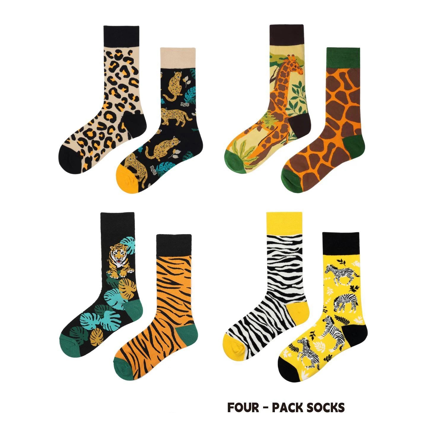 【4 Pairs】 Man Women Sock Original AB Tide Socks Colorful Cow Cotton Socks  Animals Fruits Abstract Figures Flowers Musical Notes