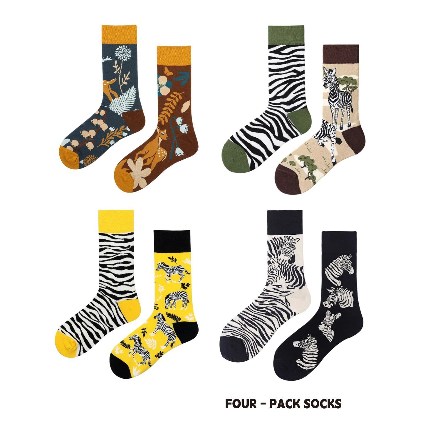 【4 Pairs】 Man Women Sock Original AB Tide Socks Colorful Cow Cotton Socks  Animals Fruits Abstract Figures Flowers Musical Notes