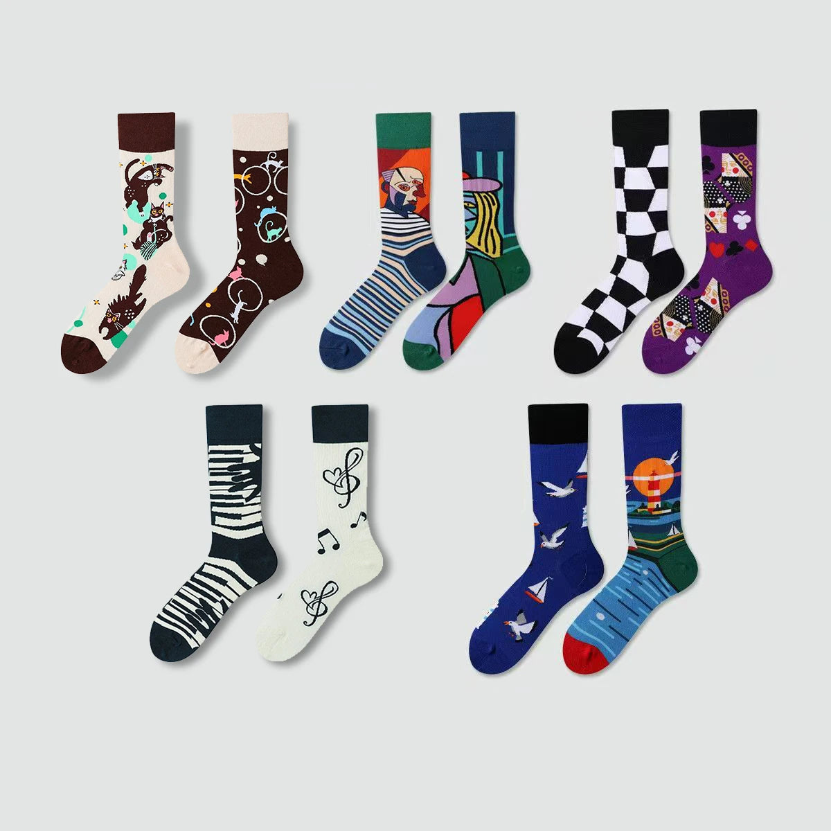 【5 Pairs】 Man Women Sock Original AB Tide Socks Colorful Cat Dog Koala Cow Cotton Socks Four Seasons Unisex Socks