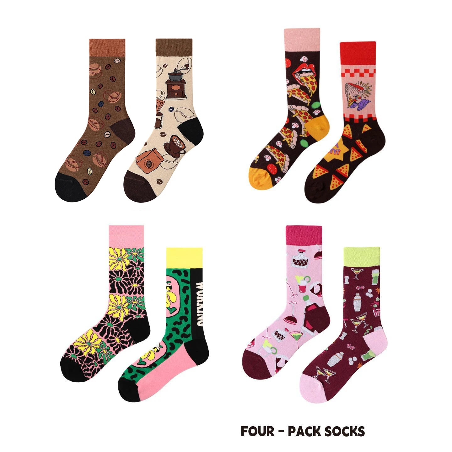 【4 Pairs】 Man Women Sock Original AB Tide Socks Colorful Cow Cotton Socks  Animals Fruits Abstract Figures Flowers Musical Notes