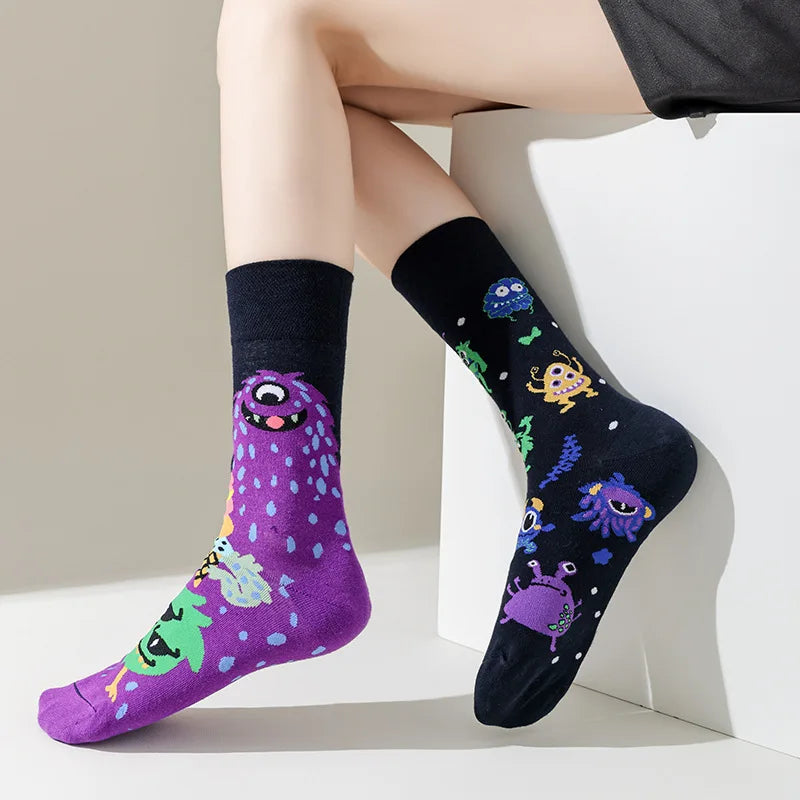 【5 Pairs】 Man Women Sock Original AB Tide Socks Colorful Cat Dog Koala Cow Cotton Socks Four Seasons Unisex Socks