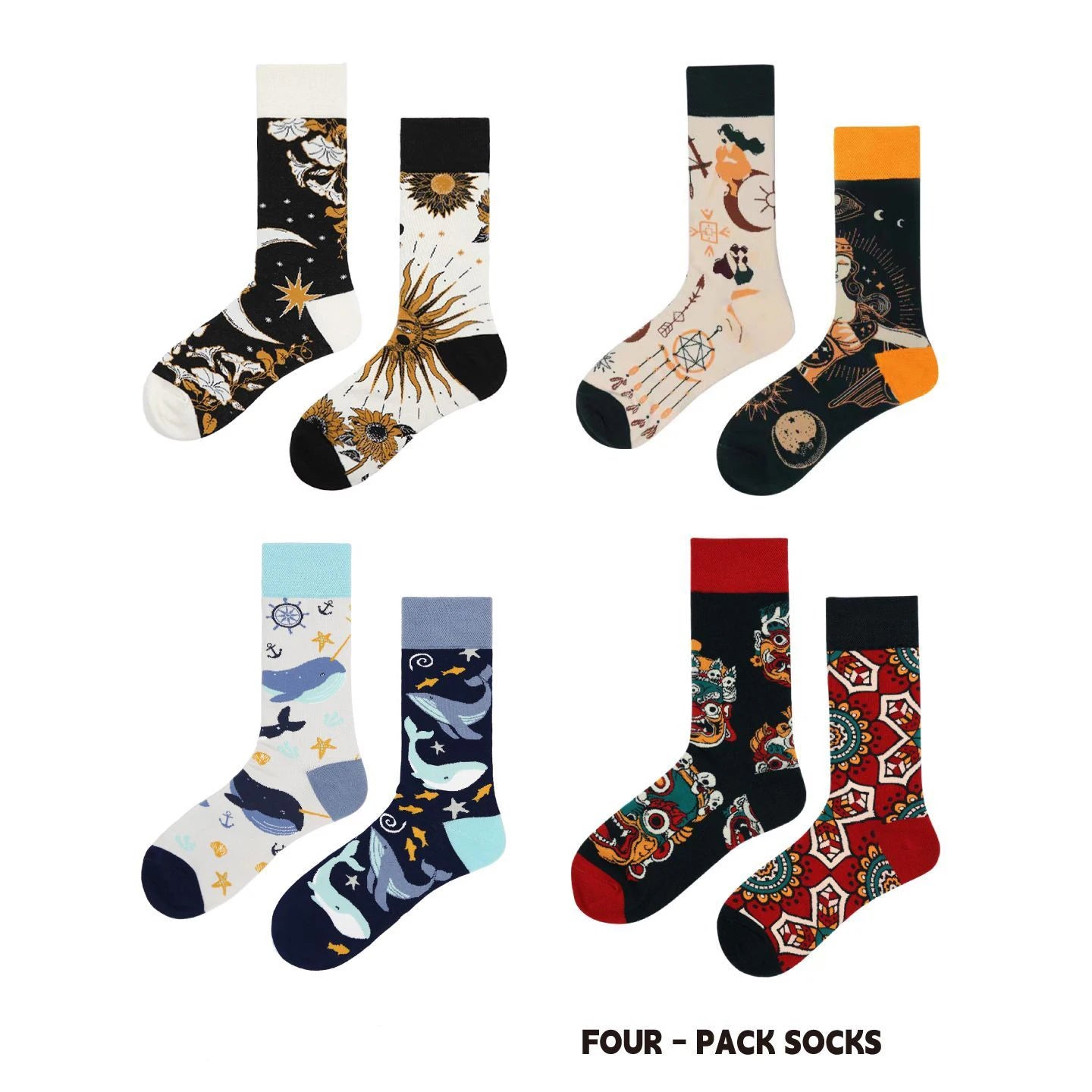 【4 Pairs】 Man Women Sock Original AB Tide Socks Colorful Cow Cotton Socks  Animals Fruits Abstract Figures Flowers Musical Notes