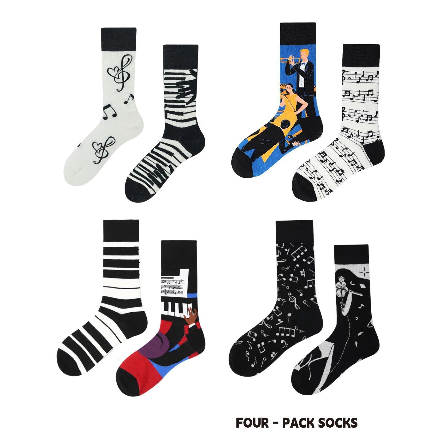 【4 Pairs】 Man Women Sock Original AB Tide Socks Colorful Cow Cotton Socks  Animals Fruits Abstract Figures Flowers Musical Notes