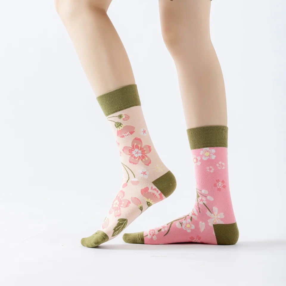 【4 Pairs】 Man Women Sock Original AB Tide Socks Colorful Cow Cotton Socks  Animals Fruits Abstract Figures Flowers Musical Notes