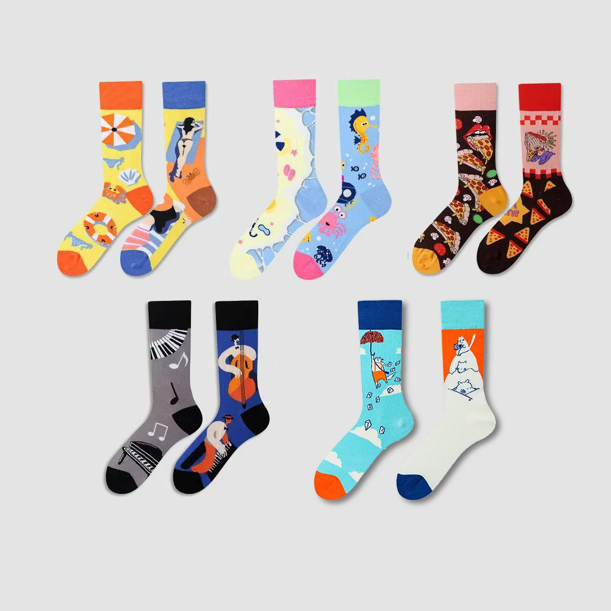 【5 Pairs】 Man Women Sock Original AB Tide Socks Colorful Cat Dog Koala Cow Cotton Socks Four Seasons Unisex Socks