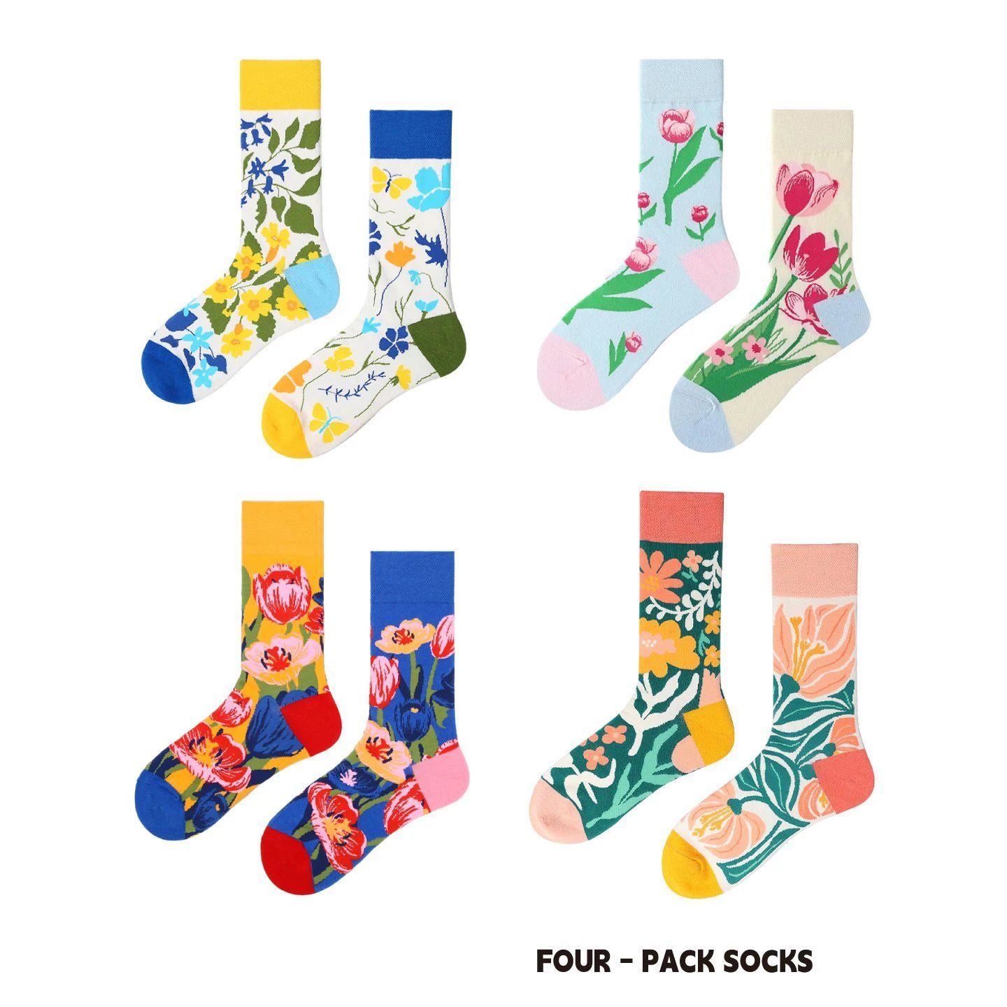【4 Pairs】 Man Women Sock Original AB Tide Socks Colorful Cow Cotton Socks  Animals Fruits Abstract Figures Flowers Musical Notes
