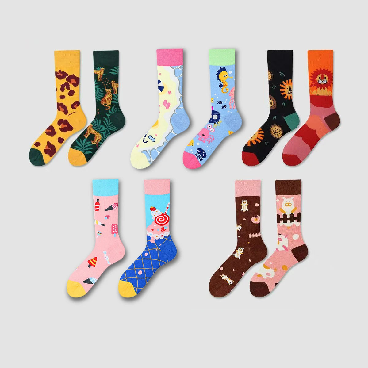 【5 Pairs】 Man Women Sock Original AB Tide Socks Colorful Cat Dog Koala Cow Cotton Socks Four Seasons Unisex Socks