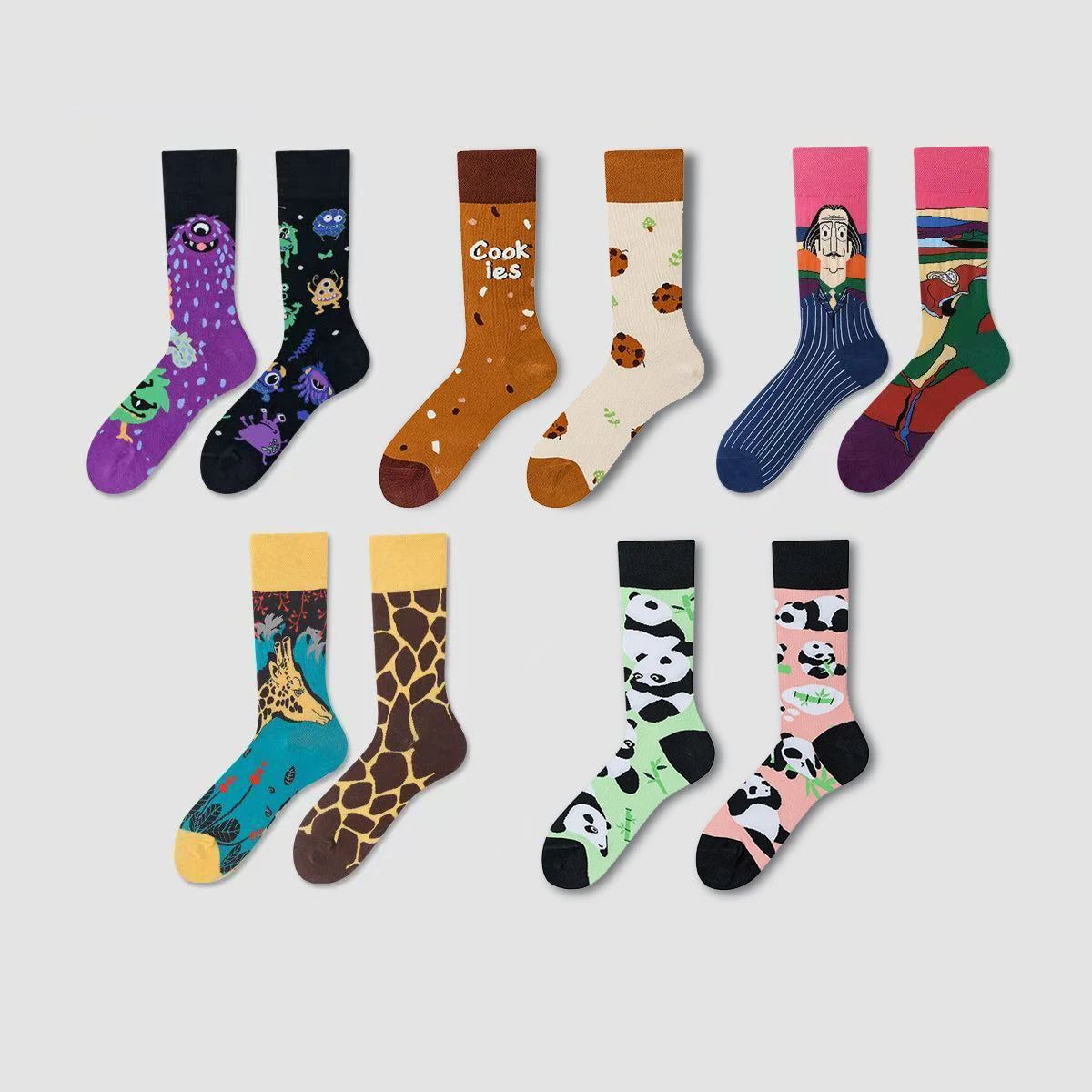【5 Pairs】 Man Women Sock Original AB Tide Socks Colorful Cat Dog Koala Cow Cotton Socks Four Seasons Unisex Socks