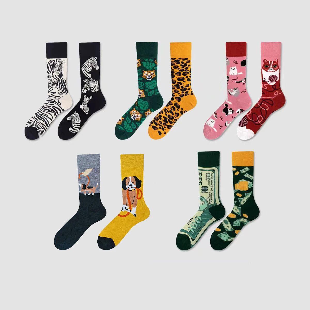 【5 Pairs】 Man Women Sock Original AB Tide Socks Colorful Cat Dog Koala Cow Cotton Socks Four Seasons Unisex Socks