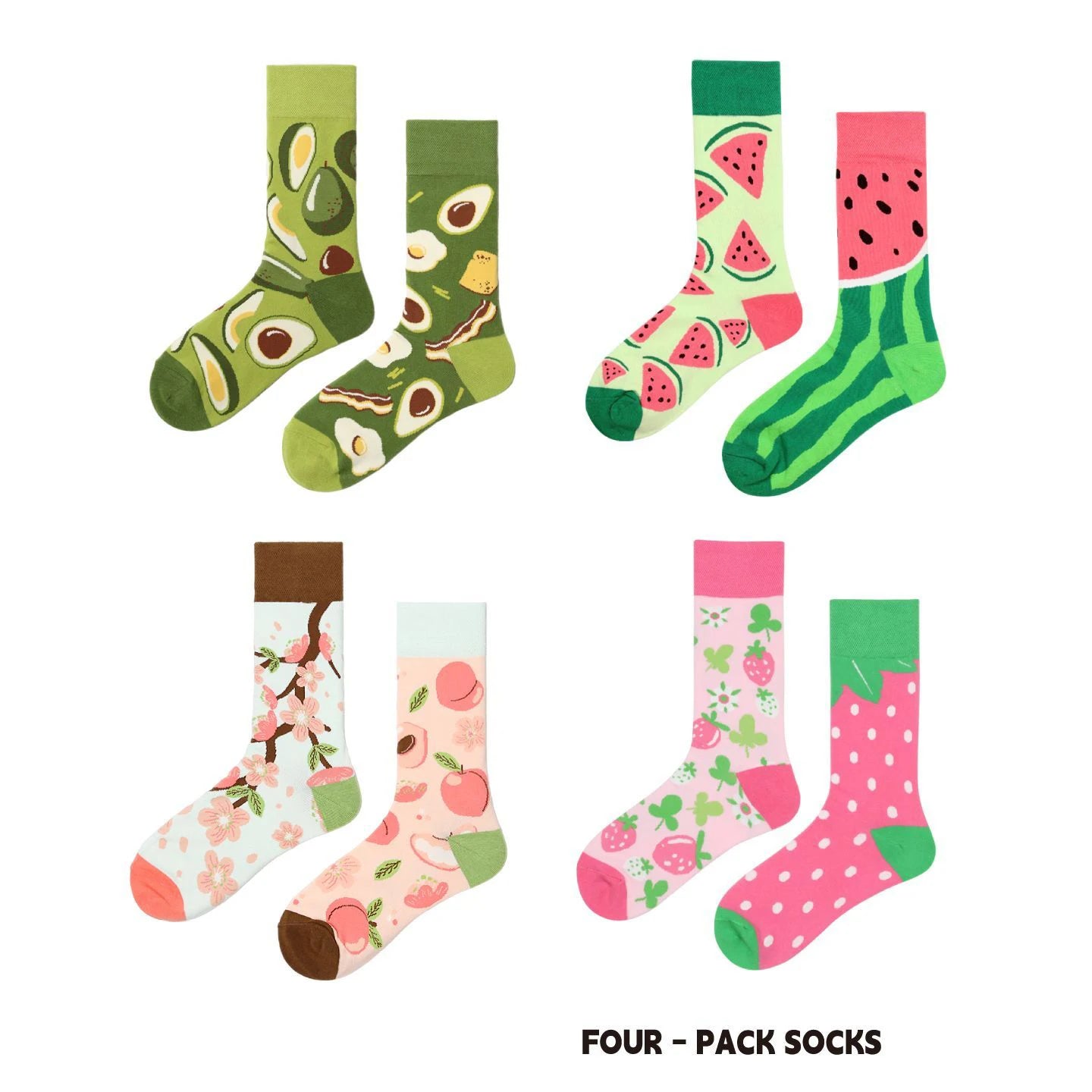 【4 Pairs】 Man Women Sock Original AB Tide Socks Colorful Cow Cotton Socks  Animals Fruits Abstract Figures Flowers Musical Notes