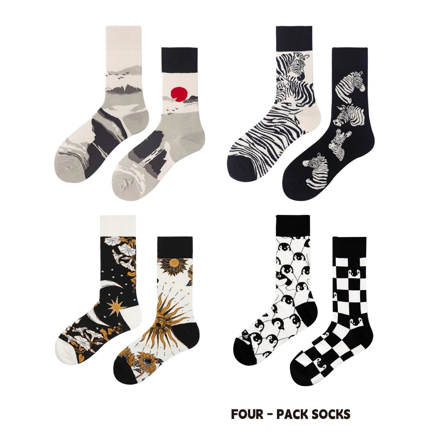 【4 Pairs】 Man Women Sock Original AB Tide Socks Colorful Cow Cotton Socks  Animals Fruits Abstract Figures Flowers Musical Notes