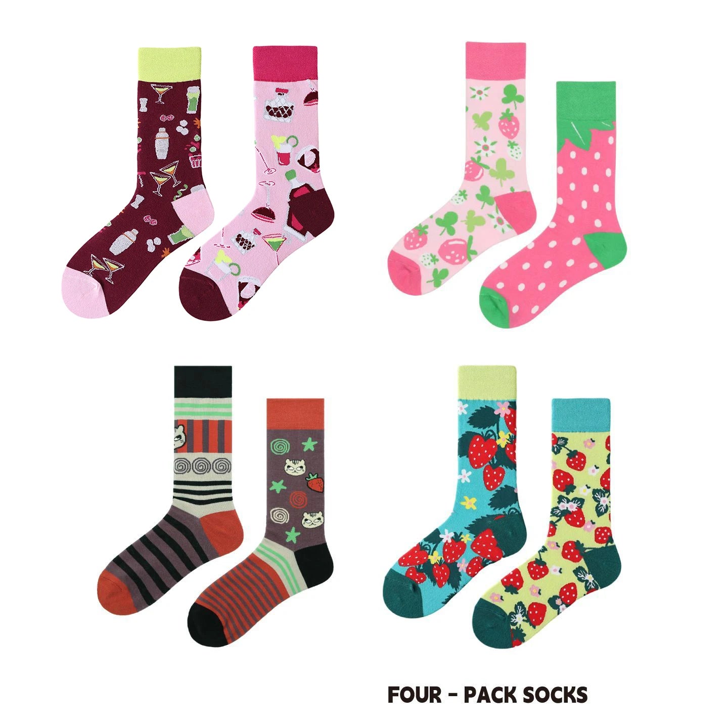 【4 Pairs】 Man Women Sock Original AB Tide Socks Colorful Cow Cotton Socks  Animals Fruits Abstract Figures Flowers Musical Notes