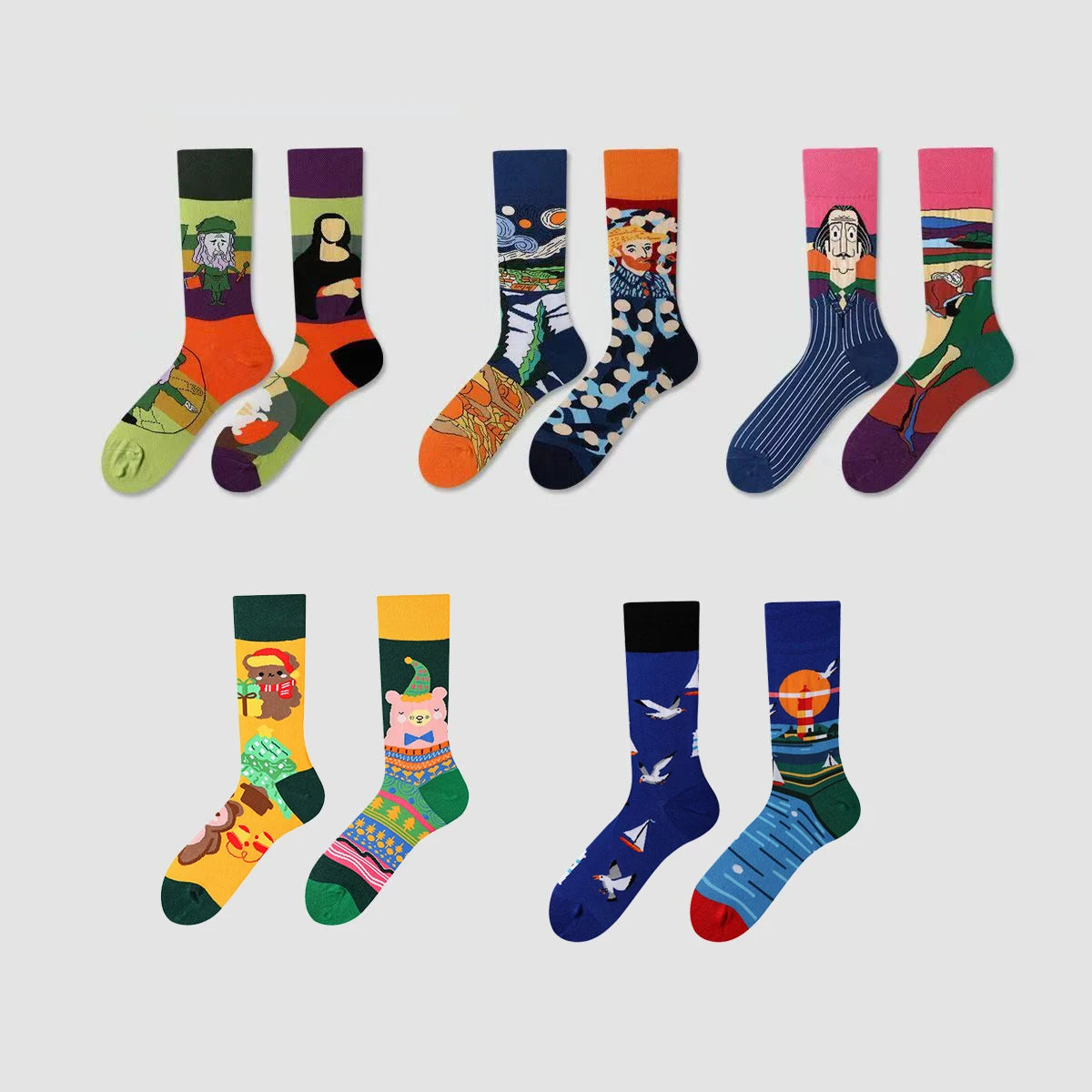【5 Pairs】 Man Women Sock Original AB Tide Socks Colorful Cat Dog Koala Cow Cotton Socks Four Seasons Unisex Socks