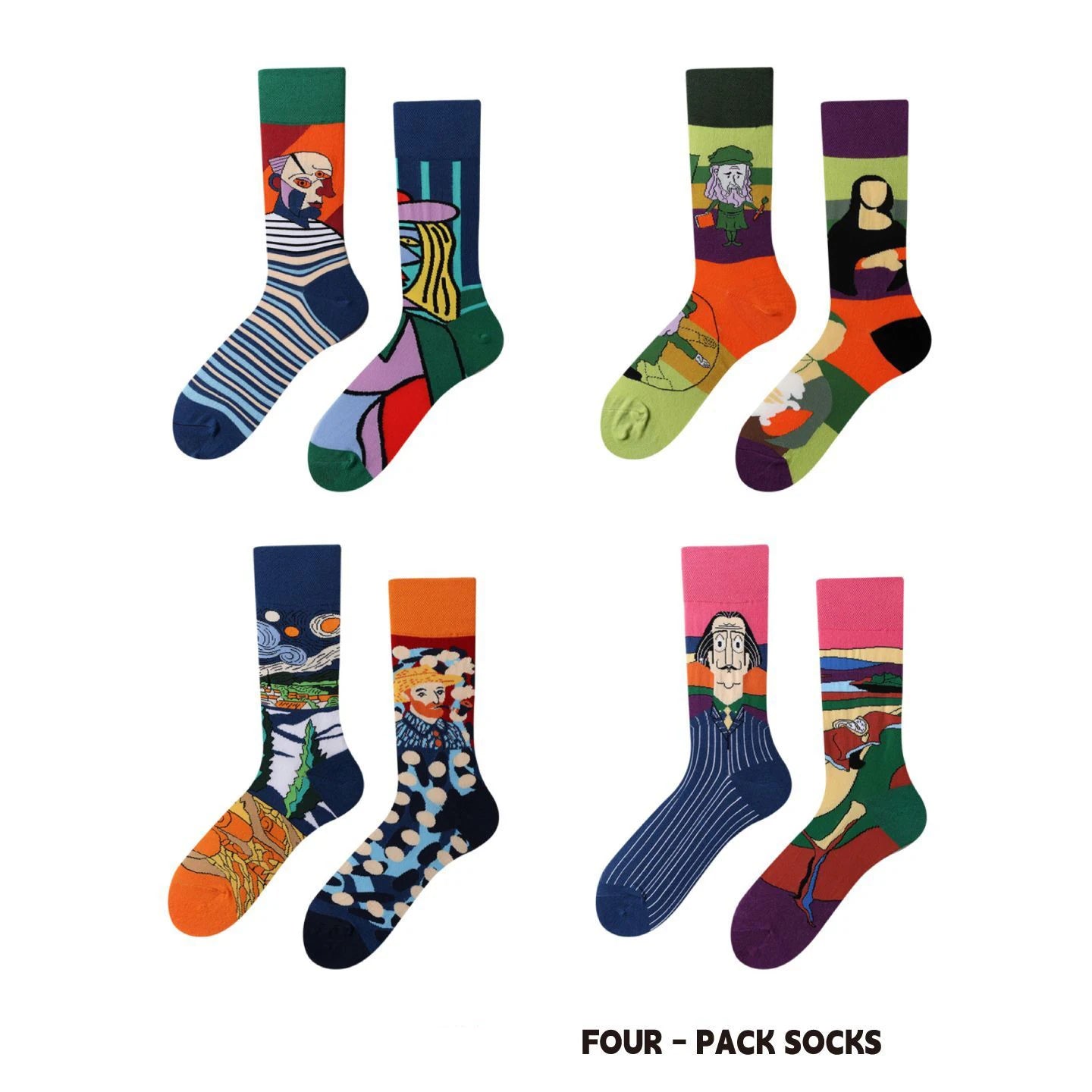 【4 Pairs】 Man Women Sock Original AB Tide Socks Colorful Cow Cotton Socks  Animals Fruits Abstract Figures Flowers Musical Notes