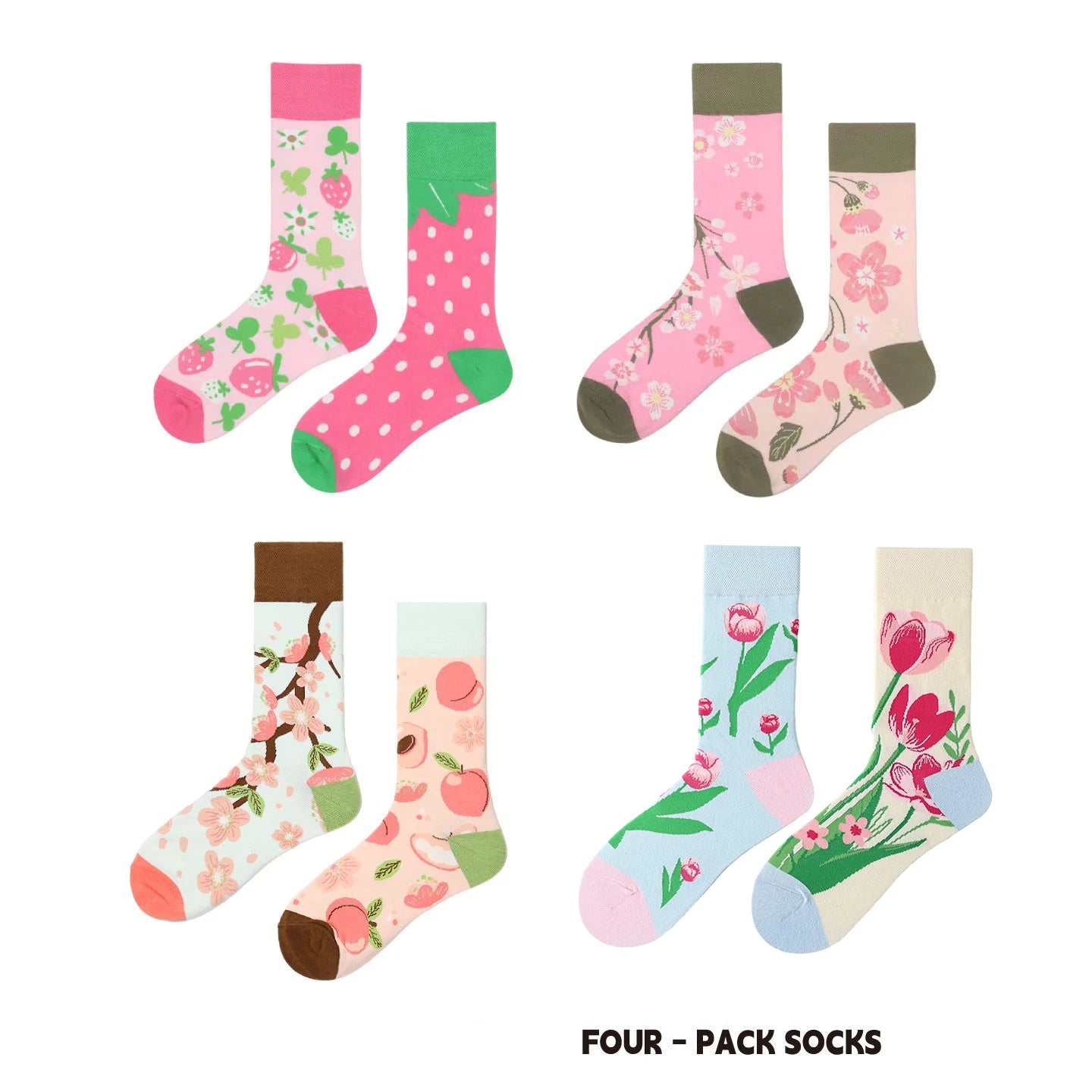 【4 Pairs】 Man Women Sock Original AB Tide Socks Colorful Cow Cotton Socks  Animals Fruits Abstract Figures Flowers Musical Notes
