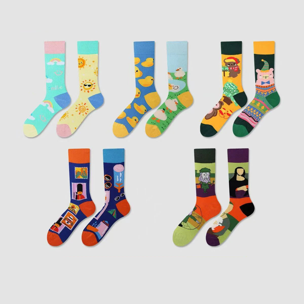 【5 Pairs】 Man Women Sock Original AB Tide Socks Colorful Cat Dog Koala Cow Cotton Socks Four Seasons Unisex Socks