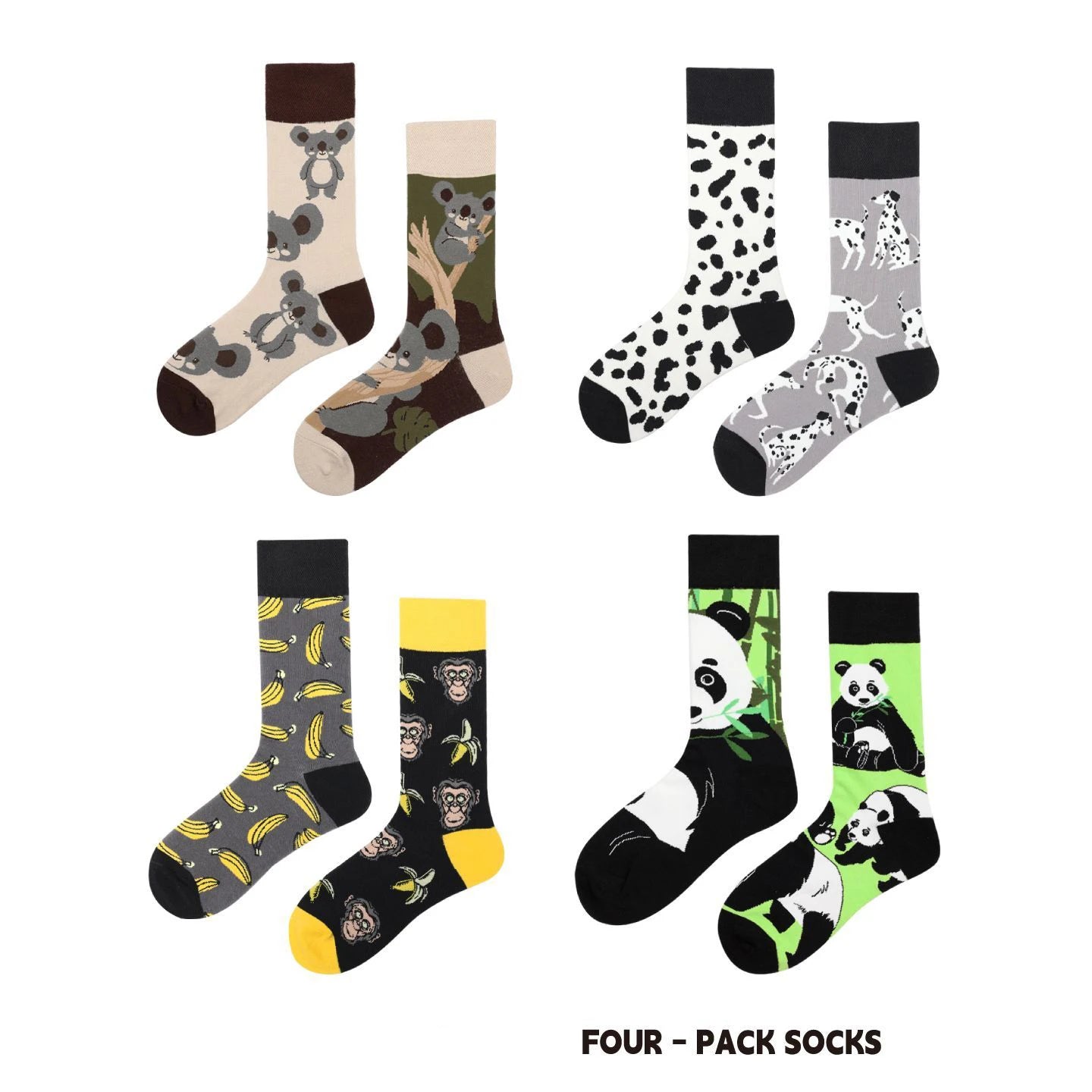 【4 Pairs】 Man Women Sock Original AB Tide Socks Colorful Cow Cotton Socks  Animals Fruits Abstract Figures Flowers Musical Notes