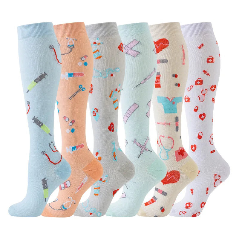 Compression Socks Yoga Sports Fit Moisture Control & Odor Resistance Graduated Calf Pressure Compress Socks Cycling