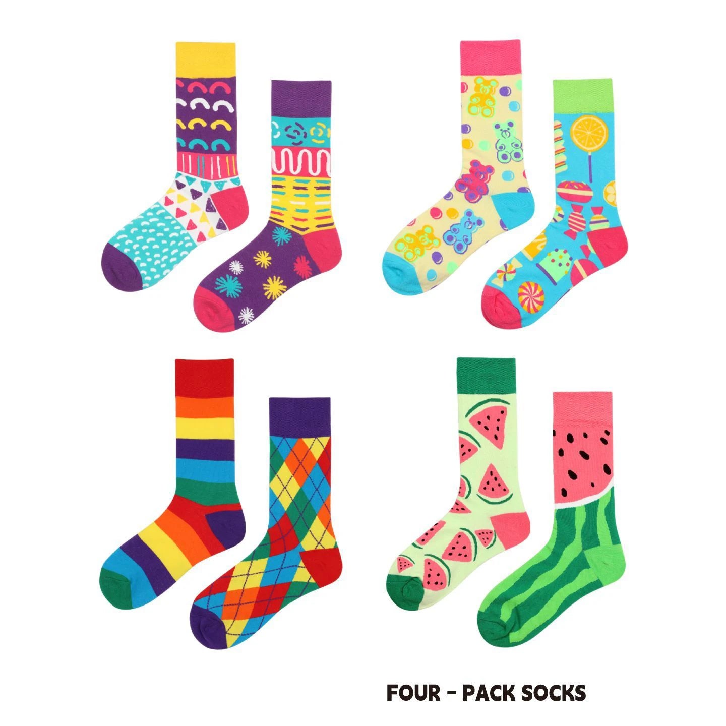 【4 Pairs】 Man Women Sock Original AB Tide Socks Colorful Cow Cotton Socks  Animals Fruits Abstract Figures Flowers Musical Notes