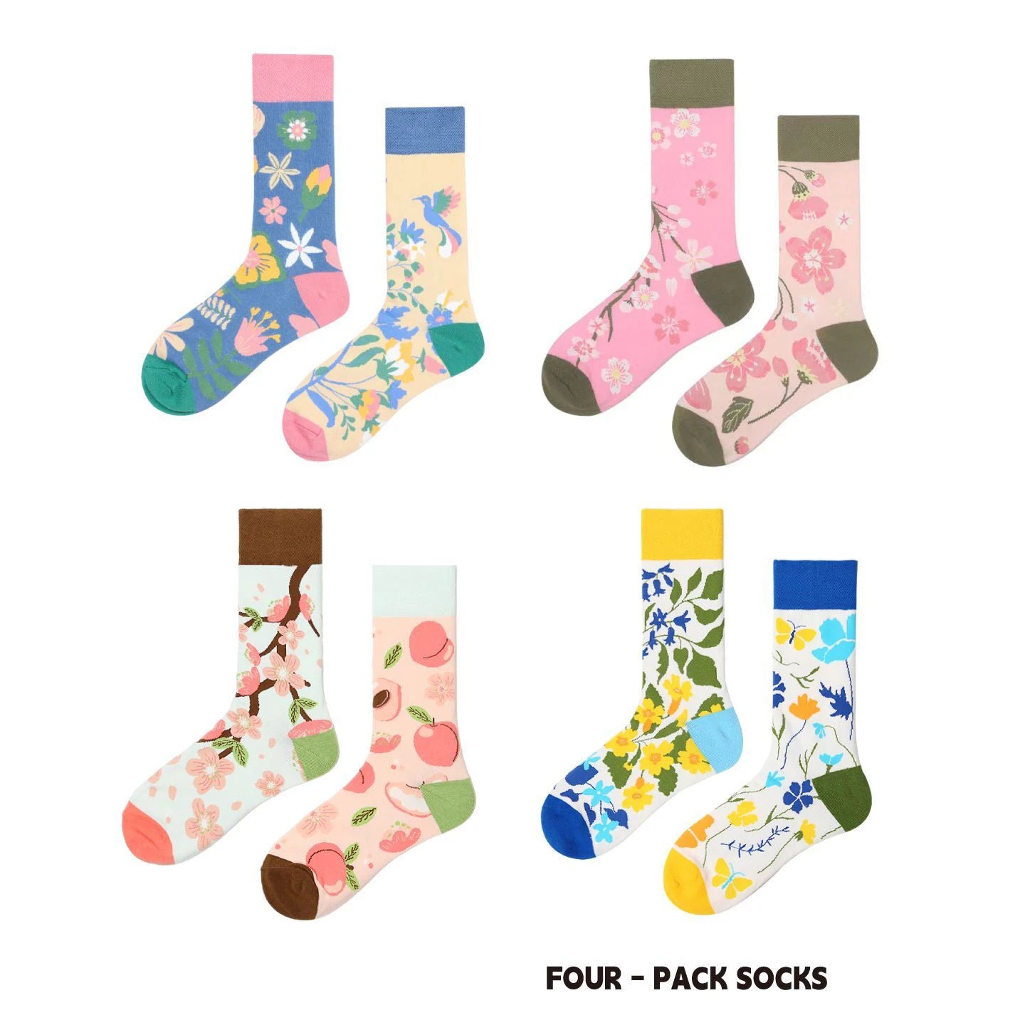 【4 Pairs】 Man Women Sock Original AB Tide Socks Colorful Cow Cotton Socks  Animals Fruits Abstract Figures Flowers Musical Notes