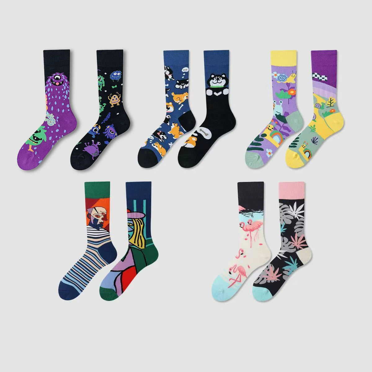 【5 Pairs】 Man Women Sock Original AB Tide Socks Colorful Cat Dog Koala Cow Cotton Socks Four Seasons Unisex Socks