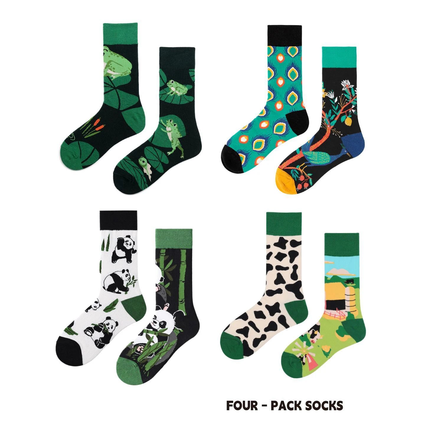 【4 Pairs】 Man Women Sock Original AB Tide Socks Colorful Cow Cotton Socks  Animals Fruits Abstract Figures Flowers Musical Notes