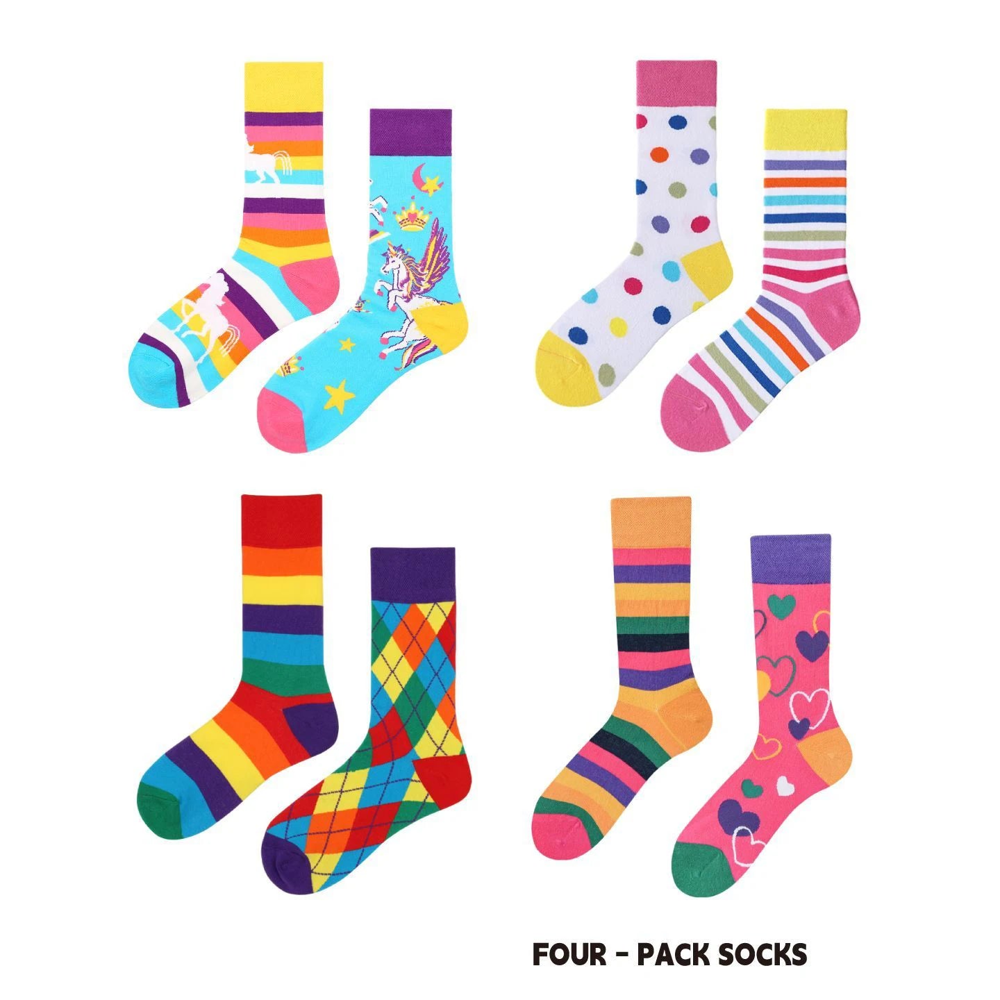 【4 Pairs】 Man Women Sock Original AB Tide Socks Colorful Cow Cotton Socks  Animals Fruits Abstract Figures Flowers Musical Notes