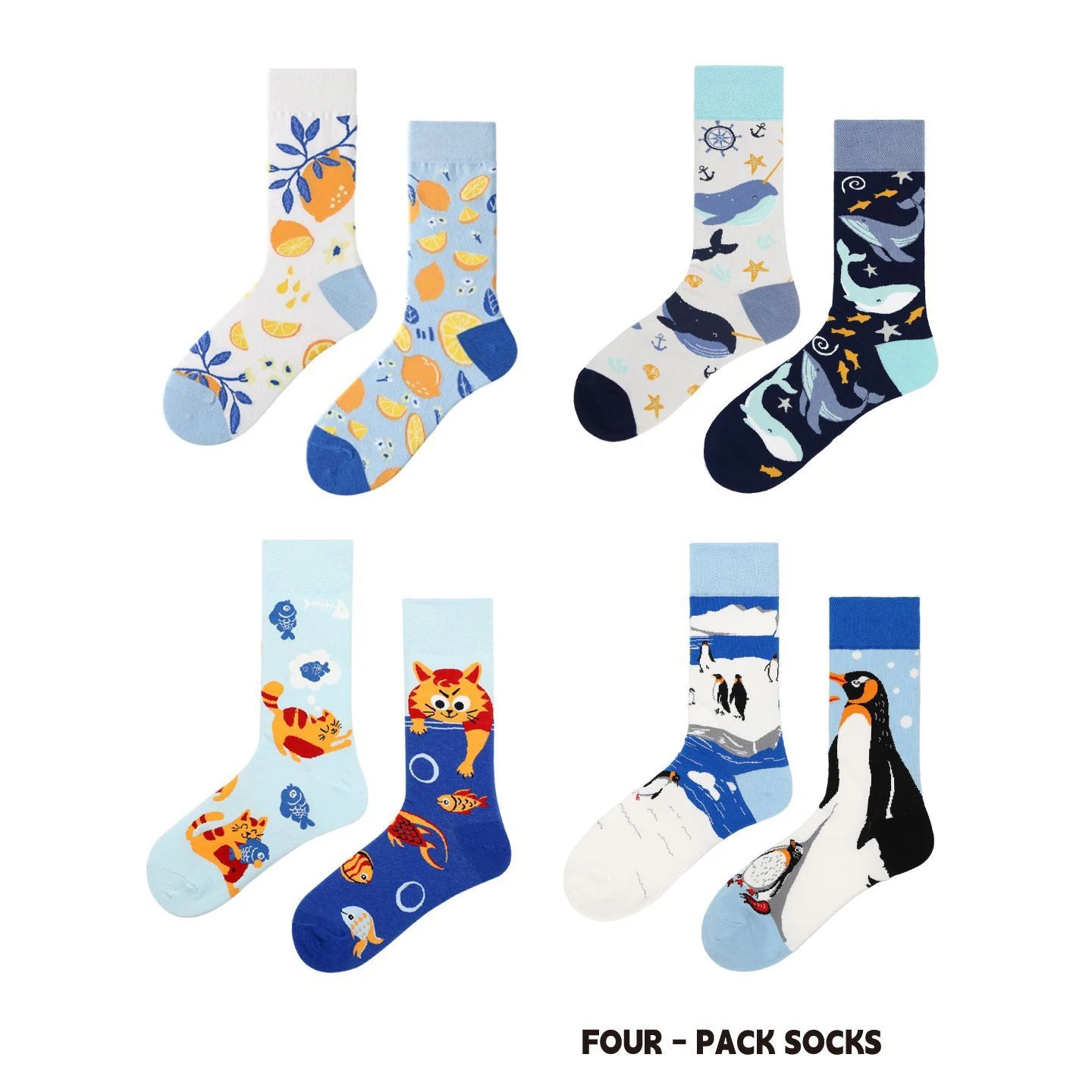【4 Pairs】 Man Women Sock Original AB Tide Socks Colorful Cow Cotton Socks  Animals Fruits Abstract Figures Flowers Musical Notes