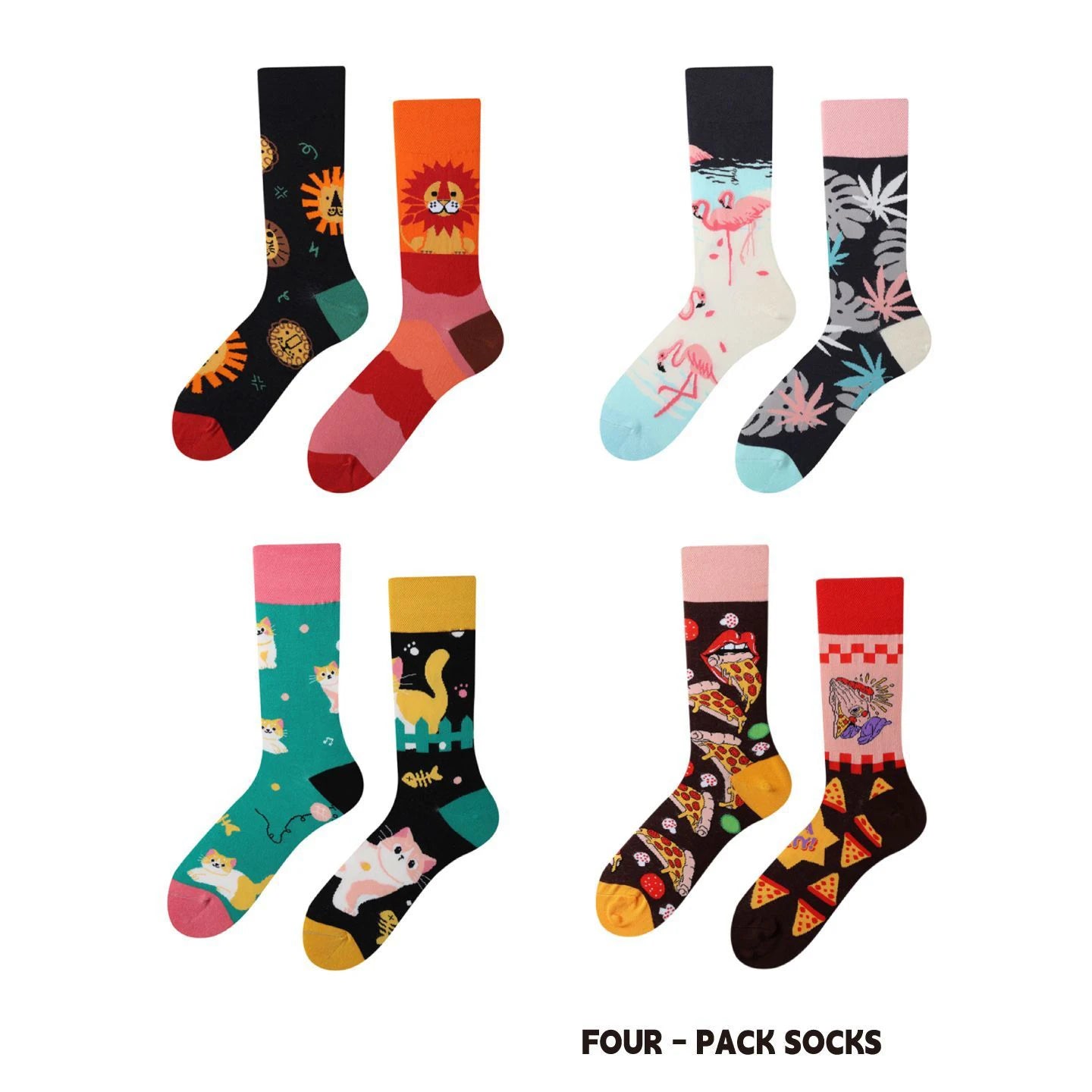 【4 Pairs】 Man Women Sock Original AB Tide Socks Colorful Cow Cotton Socks  Animals Fruits Abstract Figures Flowers Musical Notes