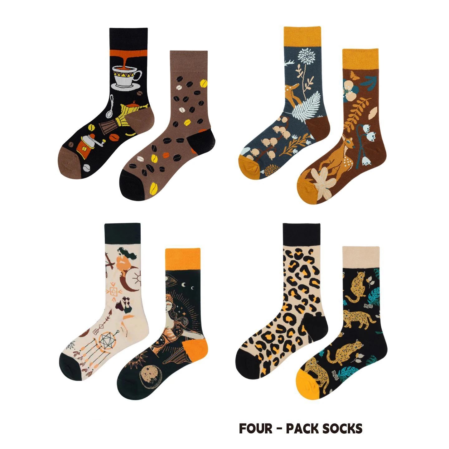 【4 Pairs】 Man Women Sock Original AB Tide Socks Colorful Cow Cotton Socks  Animals Fruits Abstract Figures Flowers Musical Notes