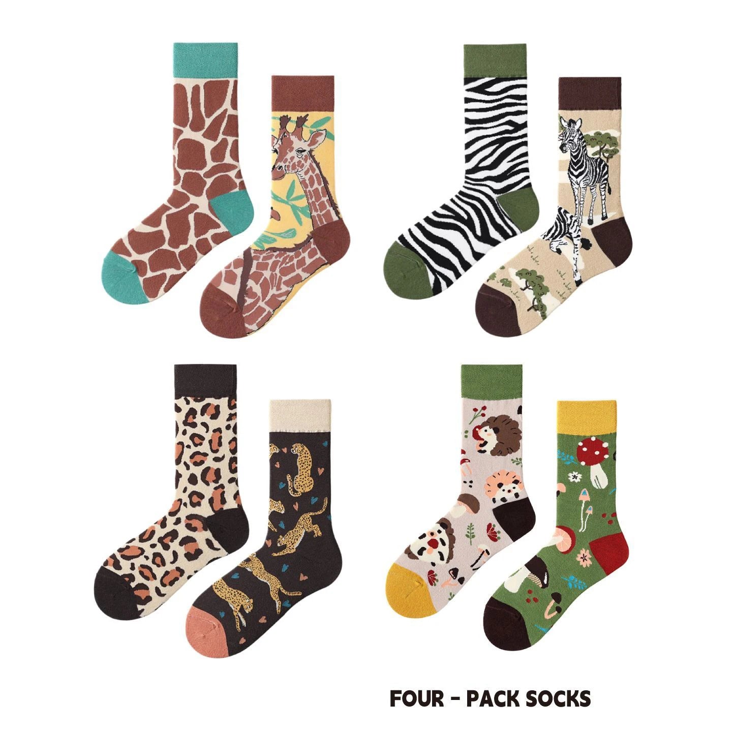 【4 Pairs】 Man Women Sock Original AB Tide Socks Colorful Cow Cotton Socks  Animals Fruits Abstract Figures Flowers Musical Notes