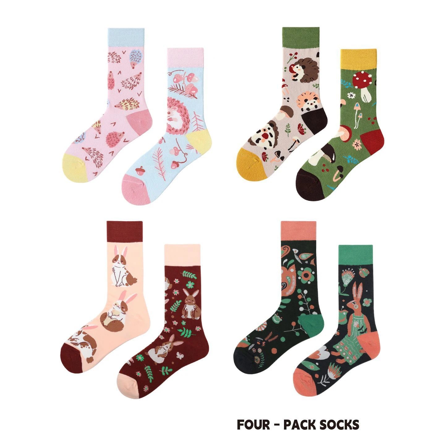 【4 Pairs】 Man Women Sock Original AB Tide Socks Colorful Cow Cotton Socks  Animals Fruits Abstract Figures Flowers Musical Notes