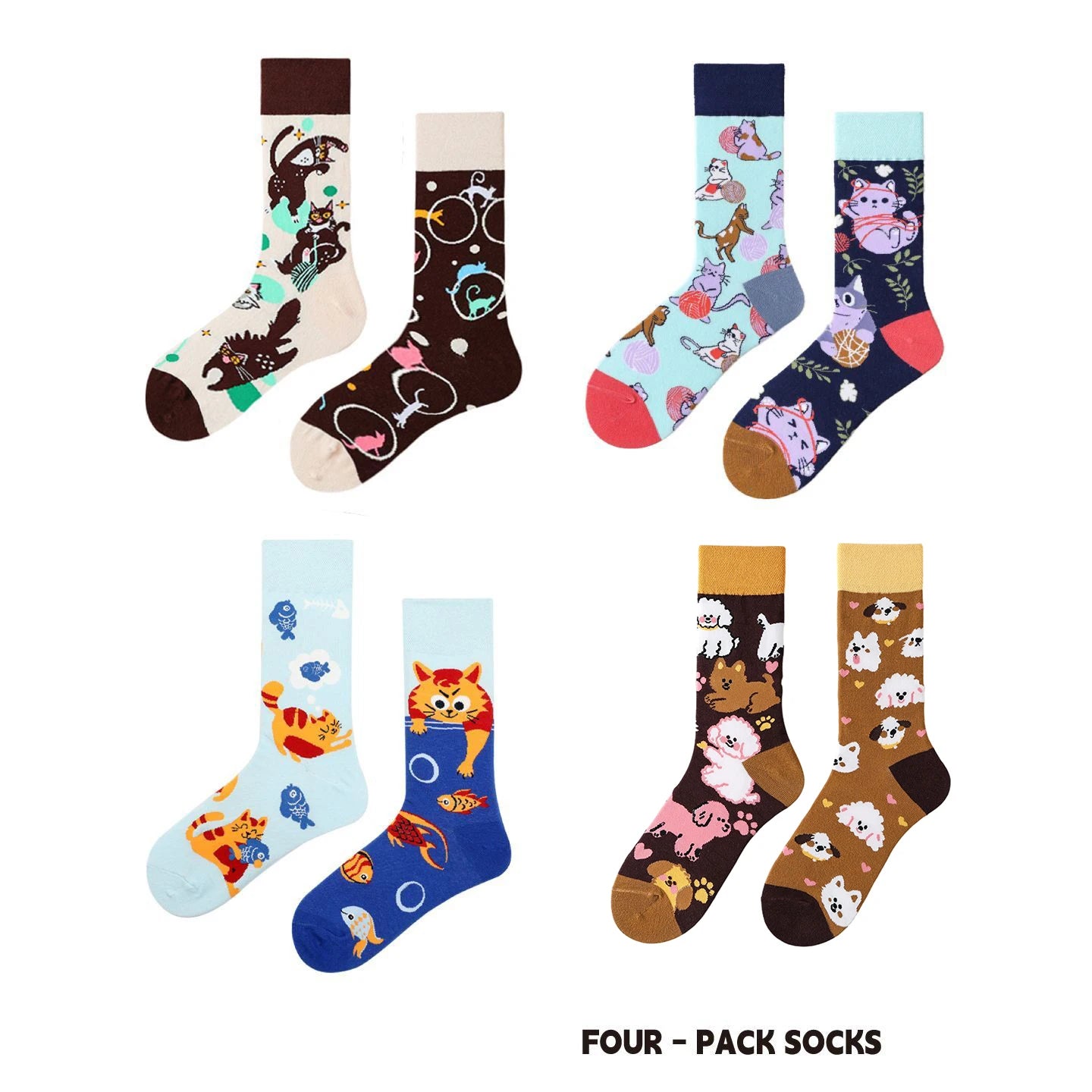 【4 Pairs】 Man Women Sock Original AB Tide Socks Colorful Cow Cotton Socks  Animals Fruits Abstract Figures Flowers Musical Notes