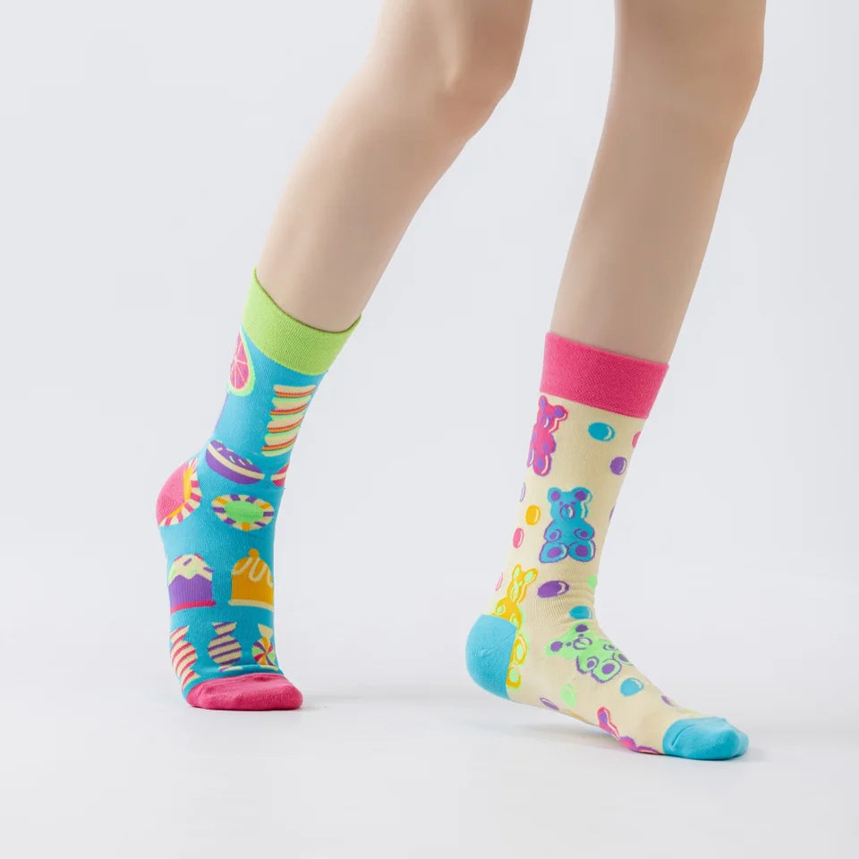 【4 Pairs】 Man Women Sock Original AB Tide Socks Colorful Cow Cotton Socks  Animals Fruits Abstract Figures Flowers Musical Notes
