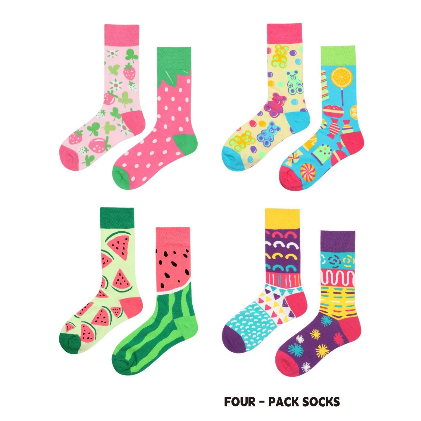 【4 Pairs】 Man Women Sock Original AB Tide Socks Colorful Cow Cotton Socks  Animals Fruits Abstract Figures Flowers Musical Notes