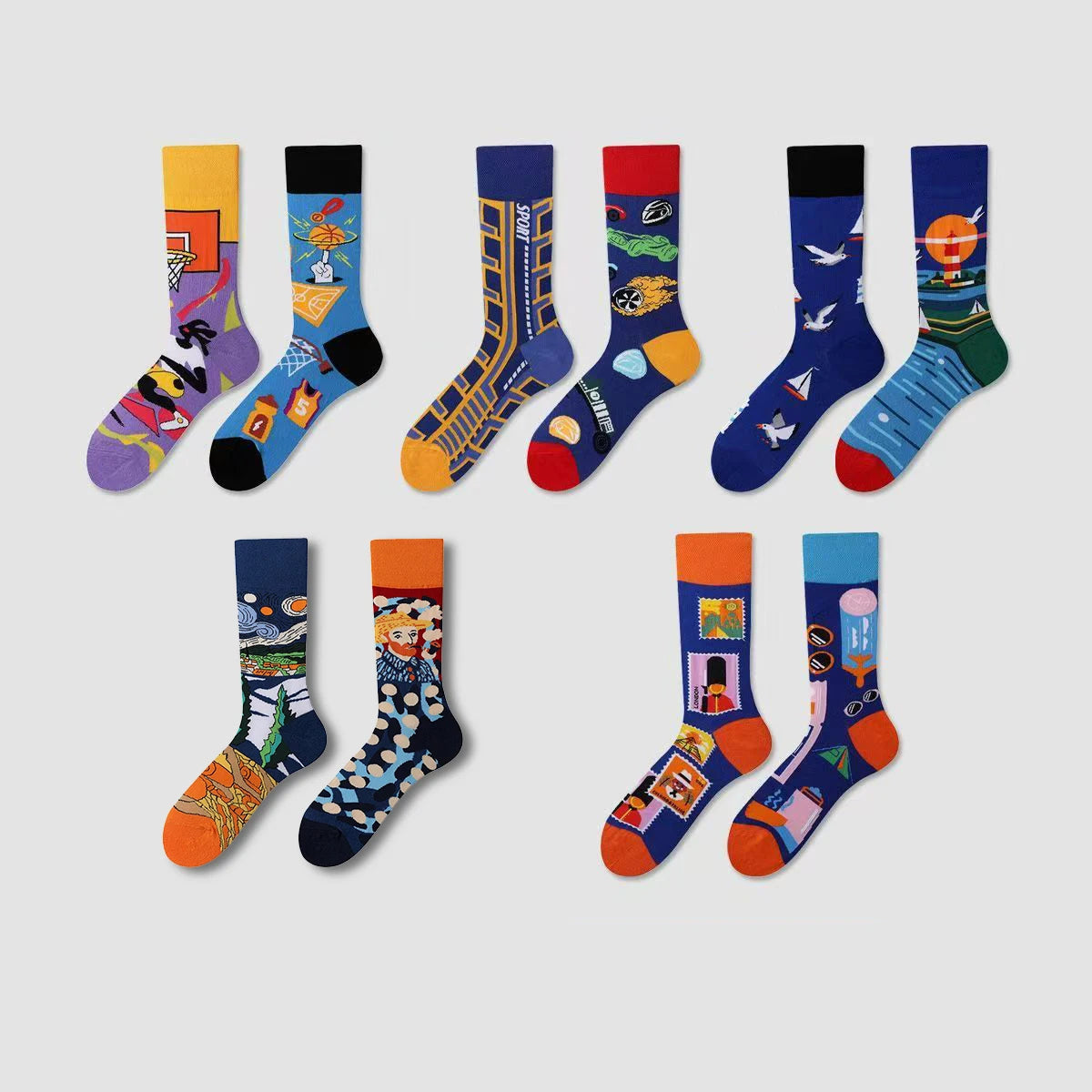 【5 Pairs】 Man Women Sock Original AB Tide Socks Colorful Cat Dog Koala Cow Cotton Socks Four Seasons Unisex Socks