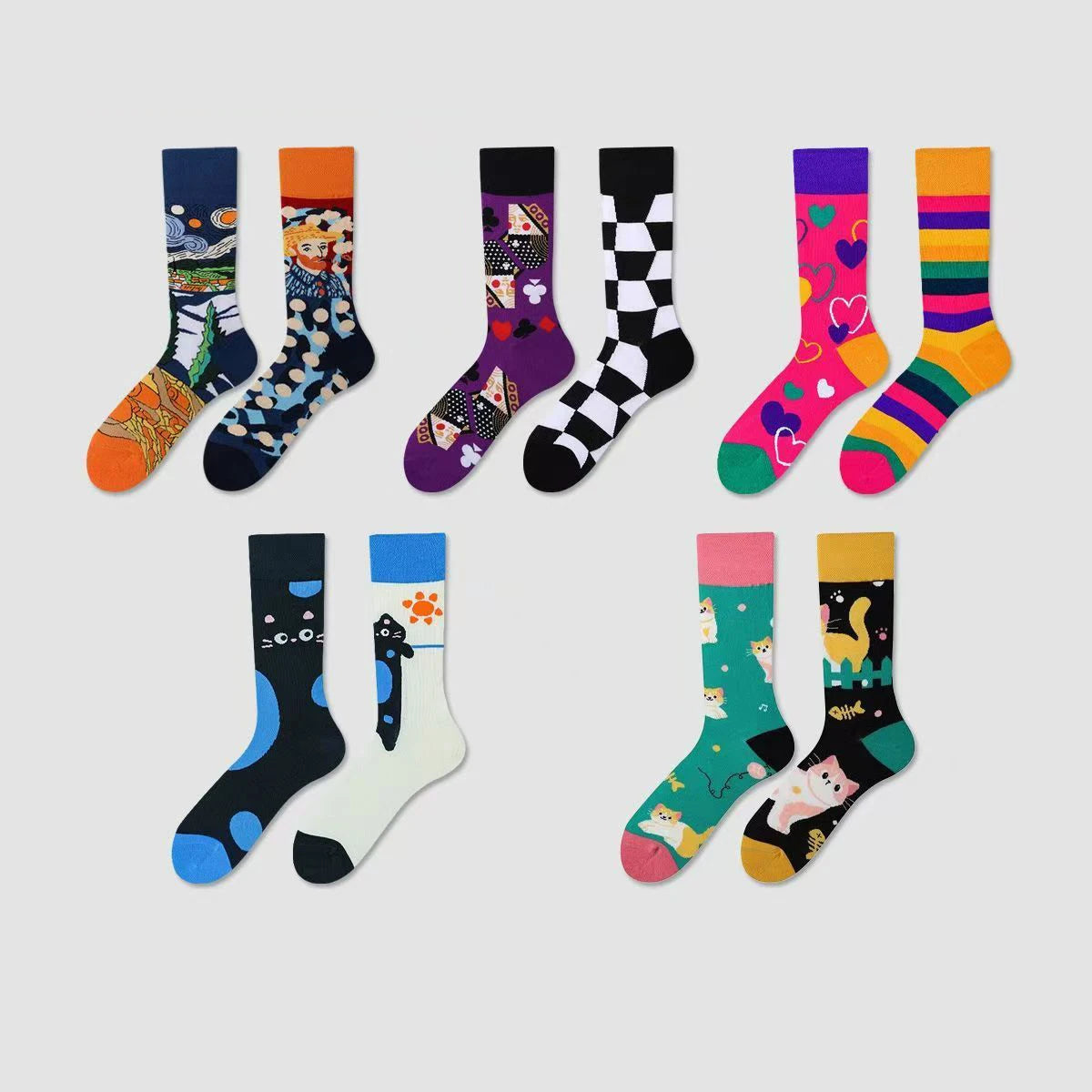 【5 Pairs】 Man Women Sock Original AB Tide Socks Colorful Cat Dog Koala Cow Cotton Socks Four Seasons Unisex Socks
