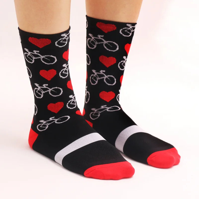 4 Pairs Heart Socks Cycling Socks Men Women Bicycle Pattern Breathable Mesh Outdoor Sports Running Socks Bike Compression Sock