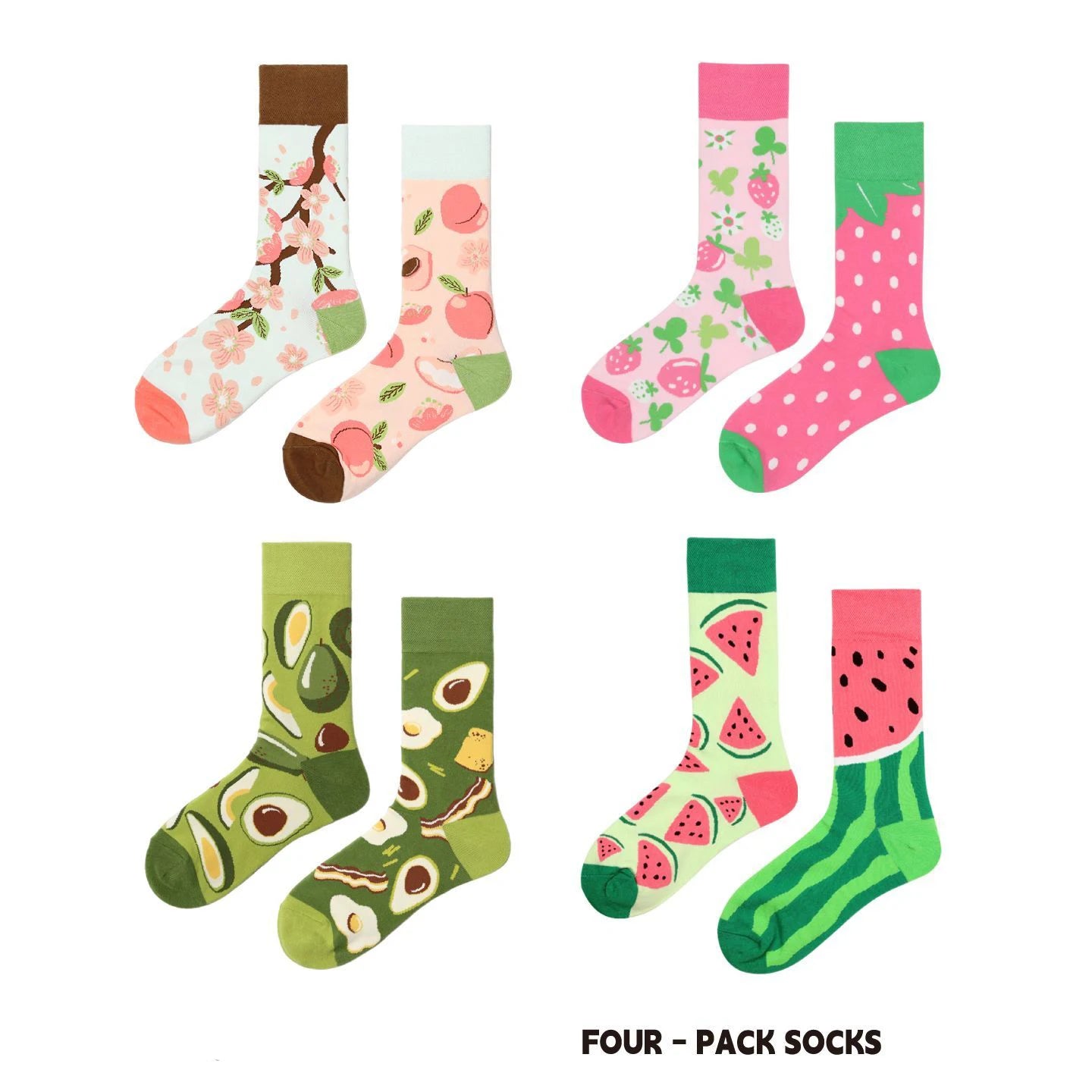 【4 Pairs】 Man Women Sock Original AB Tide Socks Colorful Cow Cotton Socks  Animals Fruits Abstract Figures Flowers Musical Notes