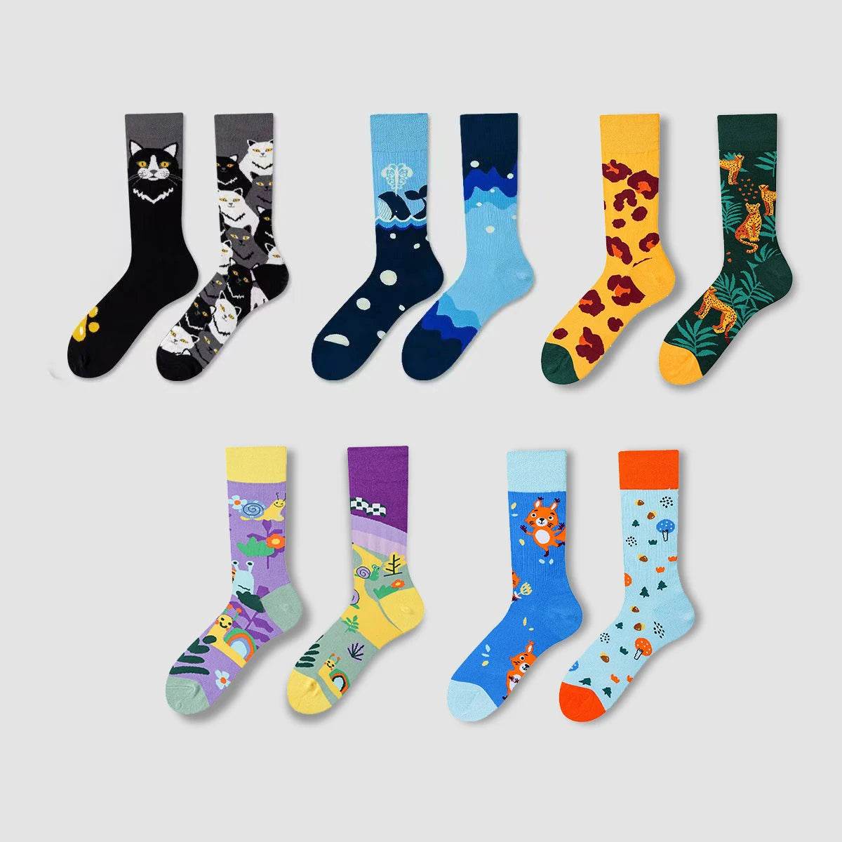 【5 Pairs】 Man Women Sock Original AB Tide Socks Colorful Cat Dog Koala Cow Cotton Socks Four Seasons Unisex Socks