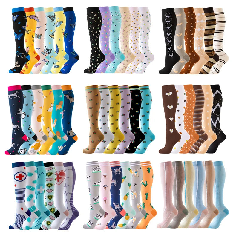Compression Socks Yoga Sports Fit Moisture Control & Odor Resistance Graduated Calf Pressure Compress Socks Cycling