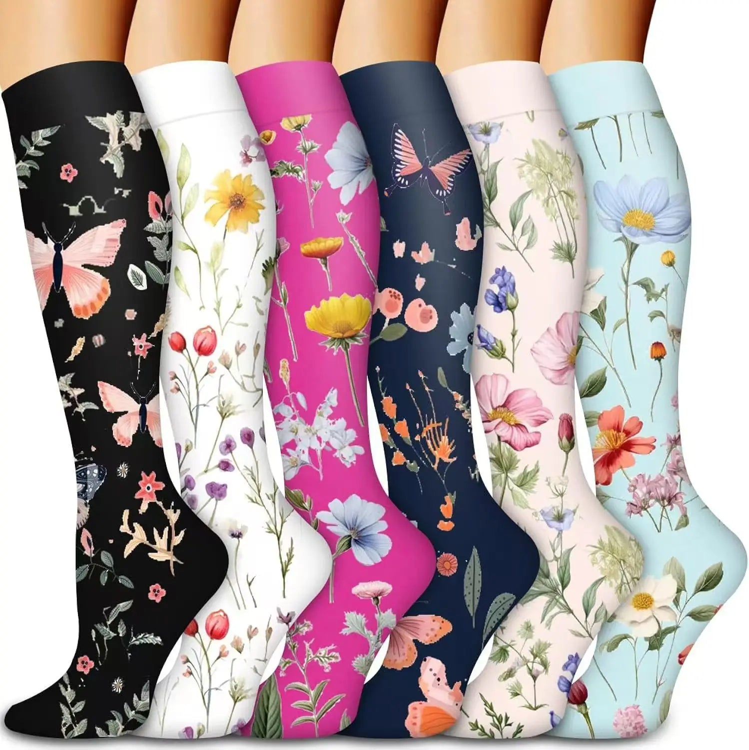 Compression Socks Yoga Sports Fit Moisture Control & Odor Resistance Graduated Calf Pressure Compress Socks Cycling