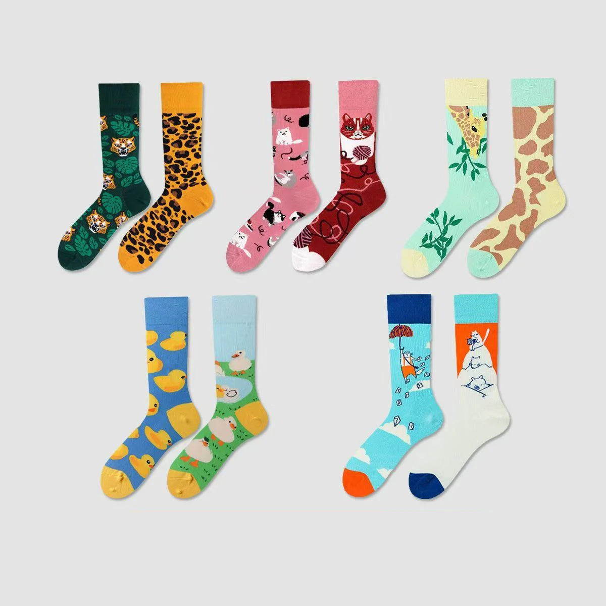 【5 Pairs】 Man Women Sock Original AB Tide Socks Colorful Cat Dog Koala Cow Cotton Socks Four Seasons Unisex Socks